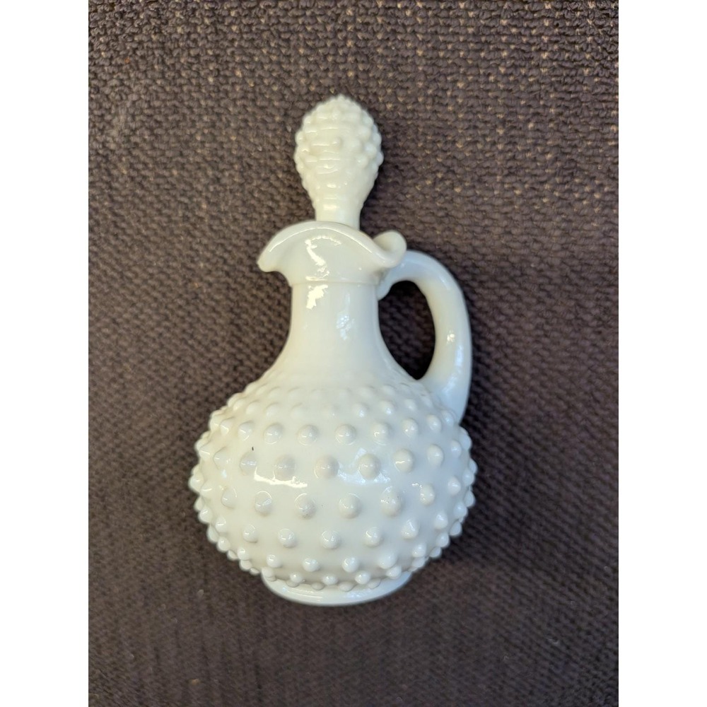 Vintage Avon Lemon Velvet White‎ Milk Glass Hobnail Decanter Cruet with Stopper